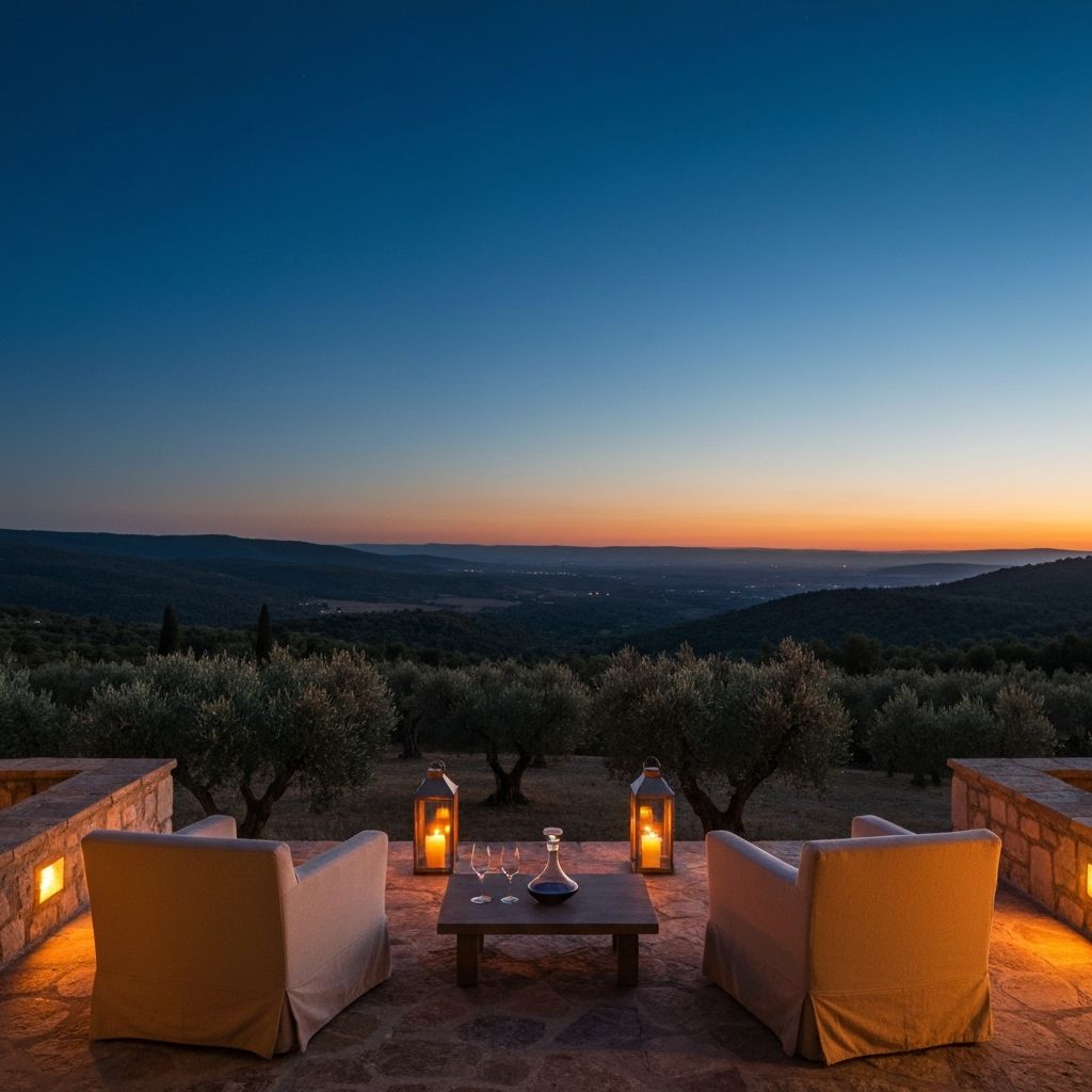 A private candlelit terrace at night