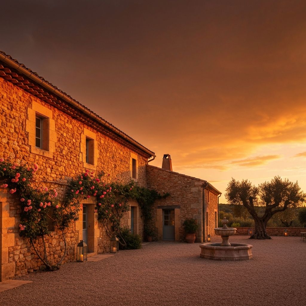 Boutique stone villa at golden hour